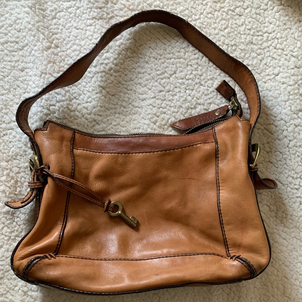 Vintage Fossil Maya Medium Leather Tan Caramel Slouch Hobo Purse Bag